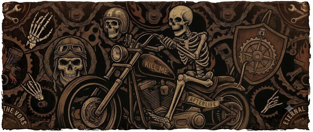 Skeleton rider on an open road